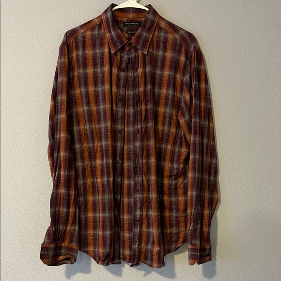 Banana Republic Men's Red and Brown Plaid Shirt - Picture 1 of 3